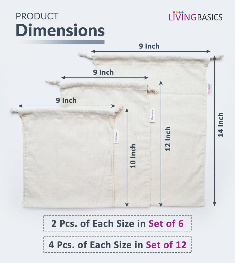 LivingBasics 100 Cotton Set of 12 Fridge Bag EcoFriendly Natural Vegetables Bags for Fridge Storage Mesh Net Vegetable Bag Fridge MultiPurpose EcoFriendly Cotton Mesh Bag - Image 2