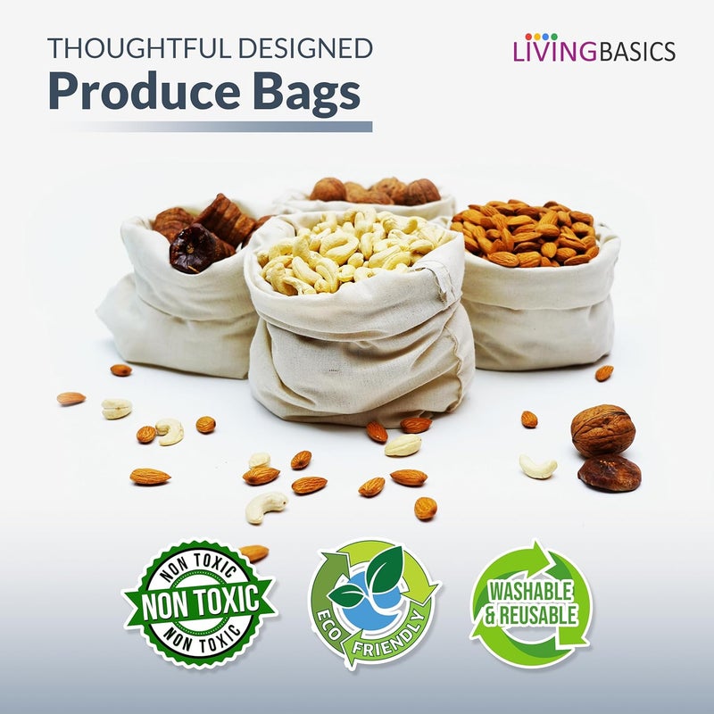 LivingBasics 100 Cotton Set of 12 Fridge Bag EcoFriendly Natural Vegetables Bags for Fridge Storage Mesh Net Vegetable Bag Fridge MultiPurpose EcoFriendly Cotton Mesh Bag - Image 5