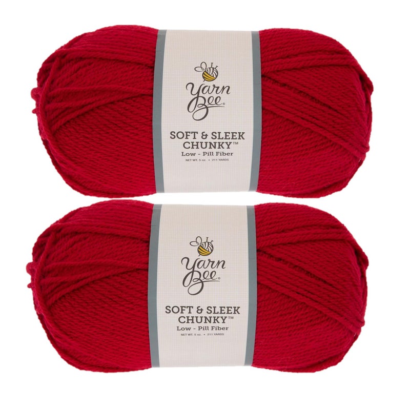 Hobby Lobby Yarn Bee Soft & Sleek Chunky - 5-Bulky - 100% Low Pill Acrylic, Yarn for Crocheting & Knitting Blankets, Hats, Sweaters, and More, Set of 2, (2, 600 Red) - Image 1