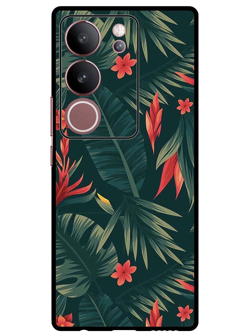 Theodor غطاء واقي مضاد للخدش وصدمات مع حواف لجهاز Vivo V29 - V29 Pro بأوراق خضراء - Image 1