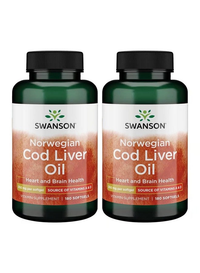 Swanson Cod Liver Oil - Wellness Supplement Promoting Bone, Skin Health, Vision Support & Immune System Function w/High Absorption Vitamin A - (180 Softgels, 350mg Each) 2 Pack - Image 1