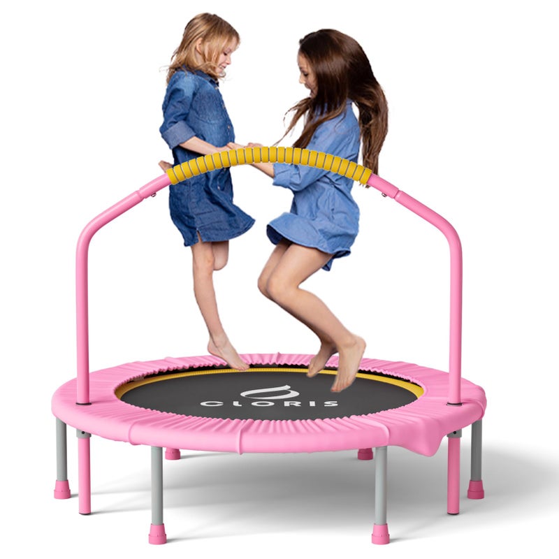 CLORIS 38in Folding Trampoline - Max Load 220lbs Rebounder Fitness Trampoline with Adjustable Foam Handle, with safty Padded Cover Best Gift (38'' Pink) - Image 1