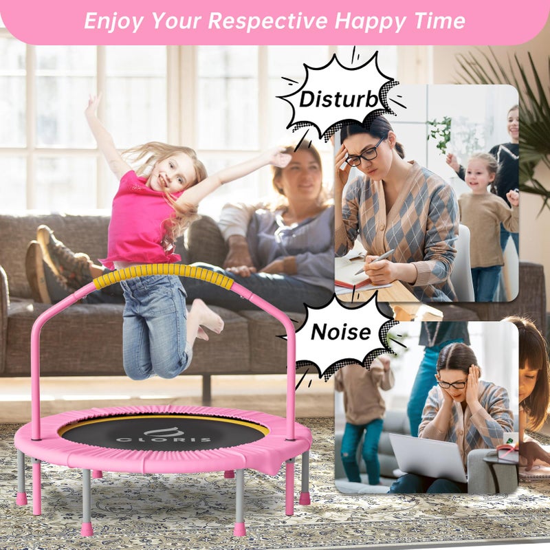 CLORIS 38in Folding Trampoline - Max Load 220lbs Rebounder Fitness Trampoline with Adjustable Foam Handle, with safty Padded Cover Best Gift (38'' Pink) - Image 4