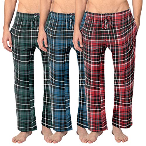 Andrew Scott Men's 3 Pack Cotton Flannel Fleece Brush Pajama Sleep & Lounge Pants (Medium, 3 Pack- Plaids-Cobalt Blue, Hunter, Winter Red) - Image 1