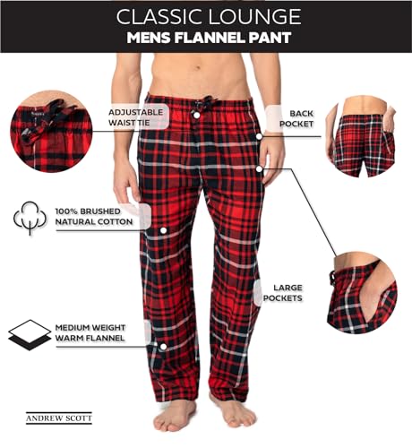 Andrew Scott Men's 3 Pack Cotton Flannel Fleece Brush Pajama Sleep & Lounge Pants (Medium, 3 Pack- Plaids-Cobalt Blue, Hunter, Winter Red) - Image 3