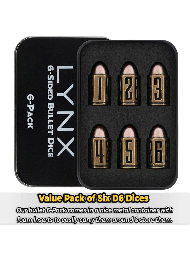 lynx Bullet Metal Dice Set Six Brass D6 Dices Great For Dnd Warhammer 40K Role Playing Homebrews D&D Great Rpg/Dungeons And Dragons/D And D Accessories Gifts. Can Use With Dice Tray/Tower - Image 4