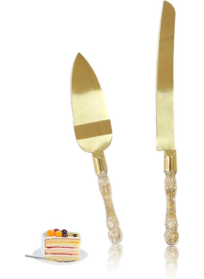 S-TOP Glitter Gold Color Stainless Steel Cake Knife Set, Birthdays, Anniversaries & Parties, Elegant Pie Serving Cutlery - Image 1