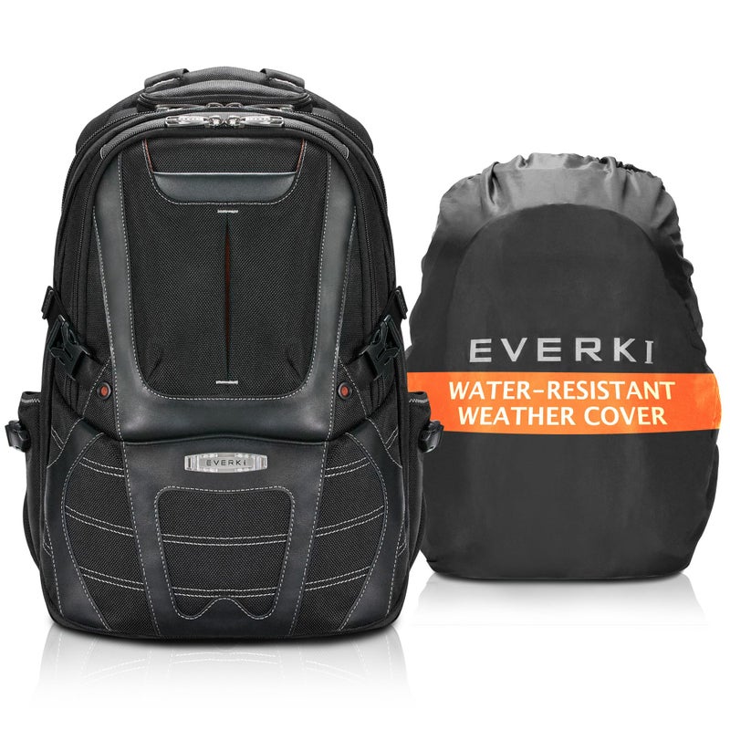 EVERKI Concept 2 Professional Travel Laptop Backpack for Men & Women - Durable Computer Back Pack with Ballistic Nylon & Leather, Travel Friendly for 17.3 Inch Laptop Business Backpack (EKP133B) Black - Image 1