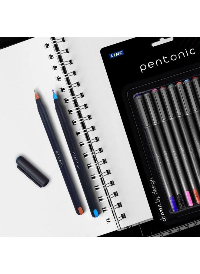 Pentonic Pentonic 1.0mm Ball Pen Blister Pack | Grey Body | Pink,Green,Orange,Brown,Lime Green,Purple,Turquoise Blue,Blue,Grey,Red Ink | Set of 10 Pens  - Image 4