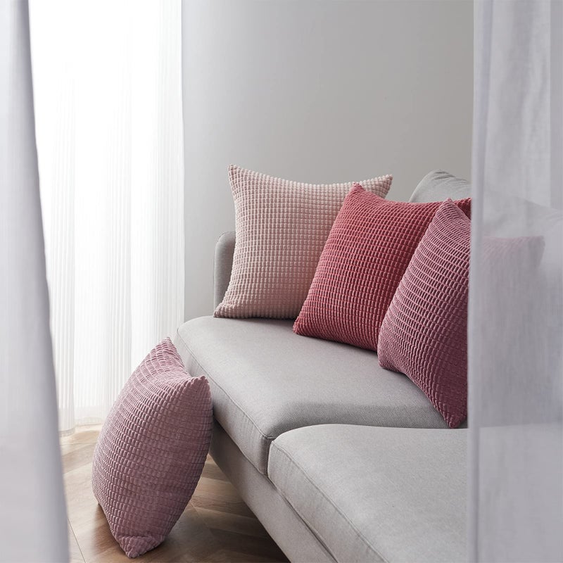 Topfinel Aesthetic Pink Room Decor Throw Pillows Covers for Couch Living Room Bedroom, Coquette Room Decorative Fluffy Corduroy Cushion Cover 18x18 Inch Set of 4 (Blush/Rose/Hot Pink) - Image 3