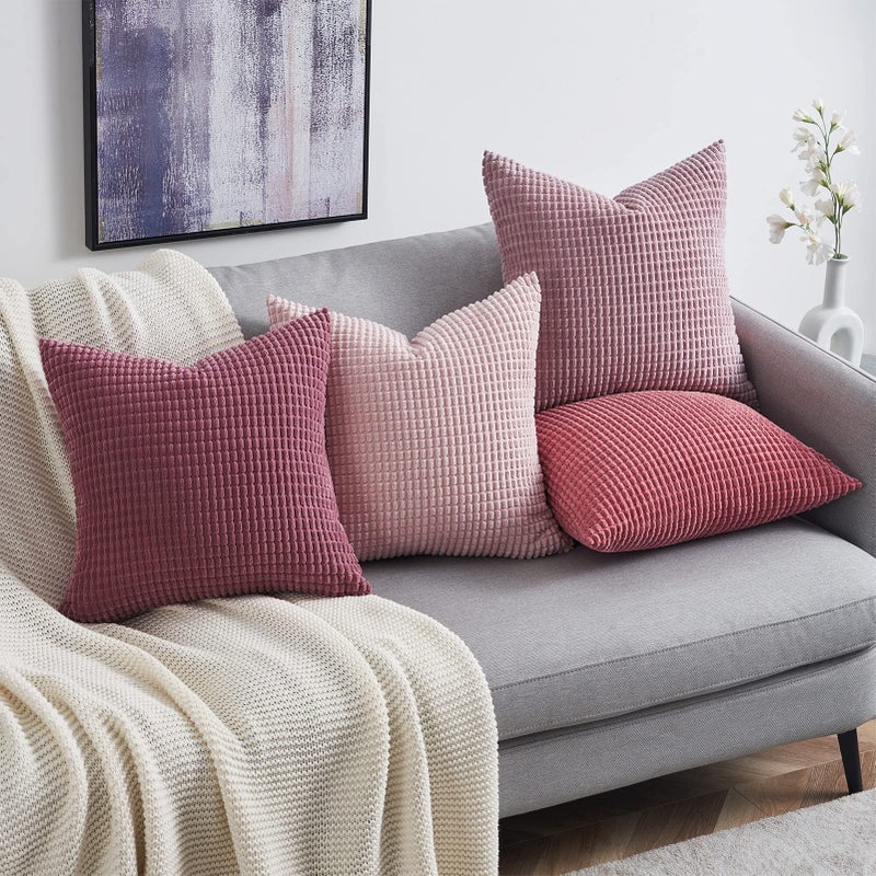 Topfinel Aesthetic Pink Room Decor Throw Pillows Covers for Couch Living Room Bedroom, Coquette Room Decorative Fluffy Corduroy Cushion Cover 18x18 Inch Set of 4 (Blush/Rose/Hot Pink) - Image 2