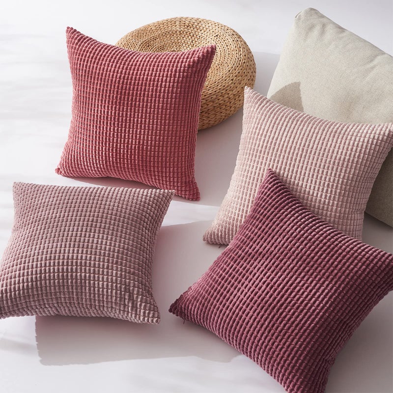 Topfinel Aesthetic Pink Room Decor Throw Pillows Covers for Couch Living Room Bedroom, Coquette Room Decorative Fluffy Corduroy Cushion Cover 18x18 Inch Set of 4 (Blush/Rose/Hot Pink) - Image 4
