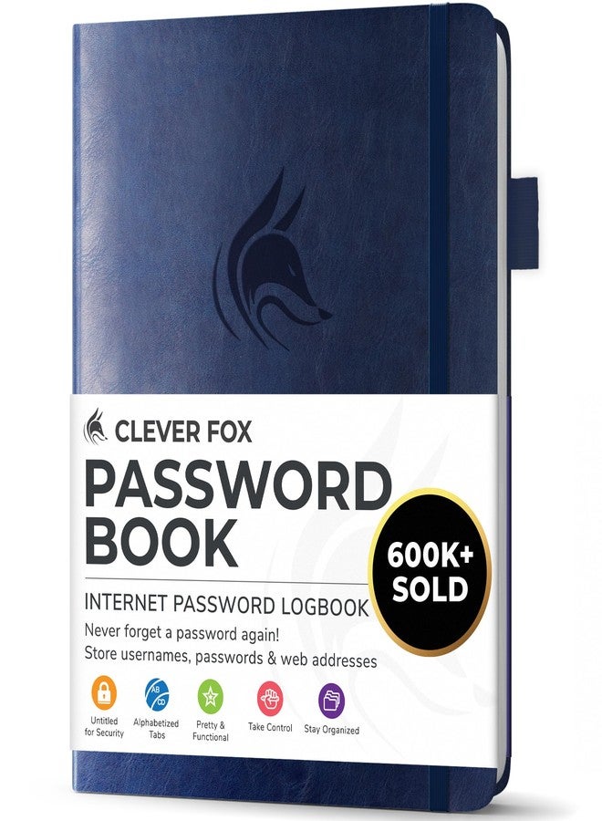 Clever Fox Password Book with tabs. Internet Address and Password Organizer Logbook with alphabetical tabs. Small Pocket Size Password Keeper Journal Notebook for Computer & Website Logins (Dark Blue) - Image 1