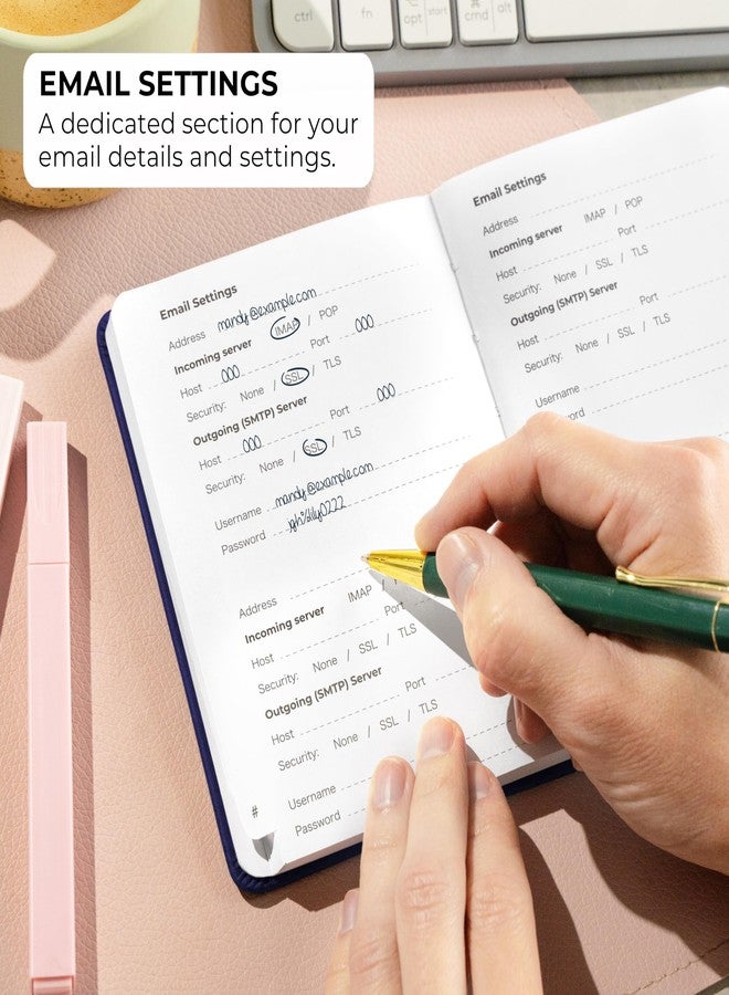 Clever Fox Password Book with tabs. Internet Address and Password Organizer Logbook with alphabetical tabs. Small Pocket Size Password Keeper Journal Notebook for Computer & Website Logins (Dark Blue) - Image 4