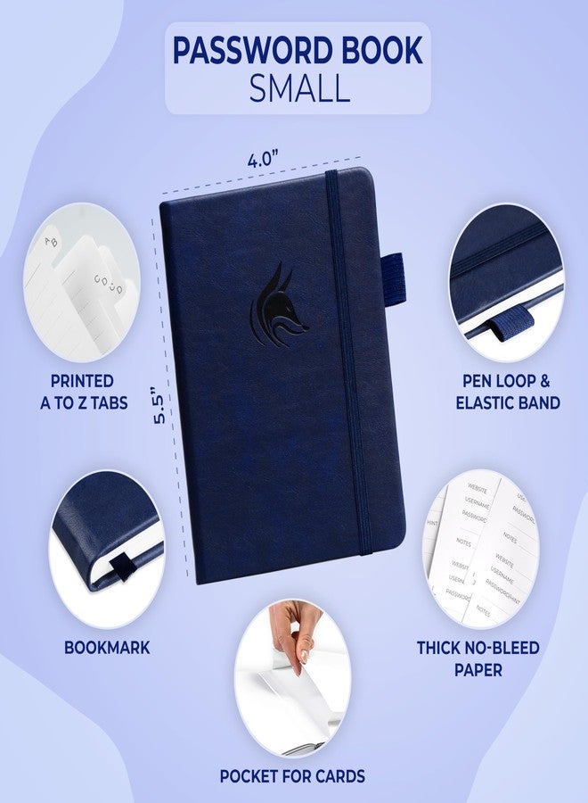 Clever Fox Password Book with tabs. Internet Address and Password Organizer Logbook with alphabetical tabs. Small Pocket Size Password Keeper Journal Notebook for Computer & Website Logins (Dark Blue) - Image 2
