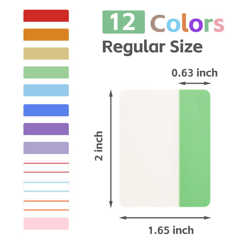 KICNIC Sticky Tabs 480 Pcs 2Inch, Pastel Book Tabs, Adhesive BOPP Page Tabs, Transparent Annotation Labels, Tabs for Notebooks, Small Markers for School, College, Office (12 Colors) - Image 3