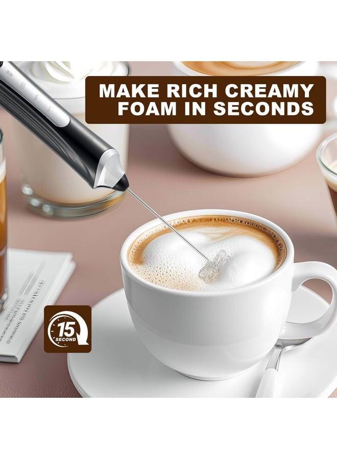 freebala Handheld Electric Milk Frother with 2 Heads, Coffee Whisk Foam Mixer with USB Rechargeable 3 Speeds, Foam Maker Blender for Latte, Cappuccino, Hot Chocolate, Egg (Black) (Black with stand) - Image 4