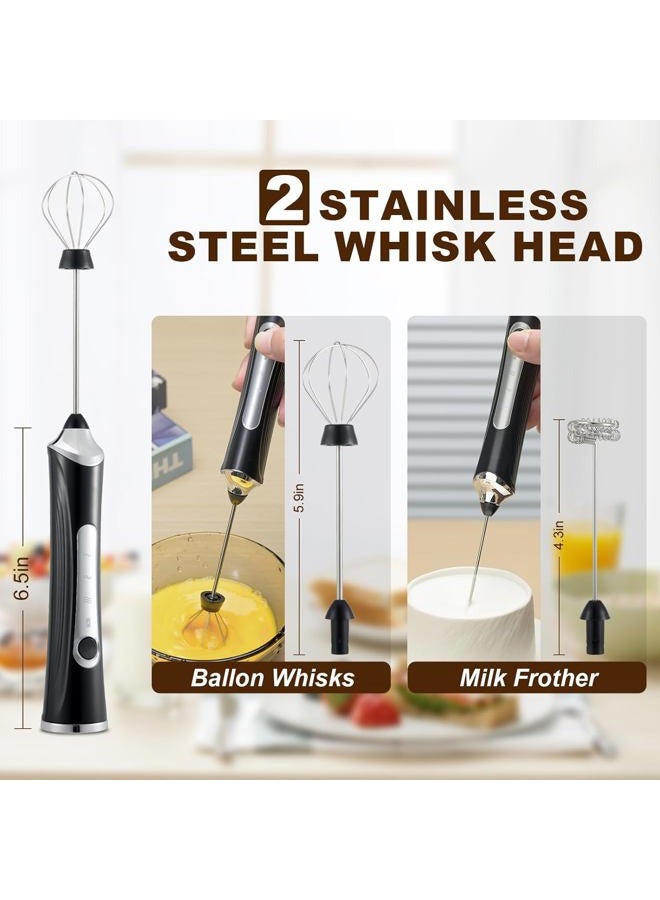 freebala Handheld Electric Milk Frother with 2 Heads, Coffee Whisk Foam Mixer with USB Rechargeable 3 Speeds, Foam Maker Blender for Latte, Cappuccino, Hot Chocolate, Egg (Black) (Black with stand) - Image 2