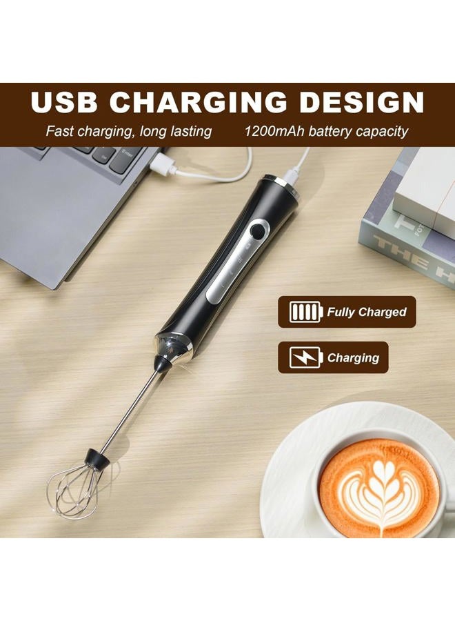 freebala Handheld Electric Milk Frother with 2 Heads, Coffee Whisk Foam Mixer with USB Rechargeable 3 Speeds, Foam Maker Blender for Latte, Cappuccino, Hot Chocolate, Egg (Black) (Black with stand) - Image 5