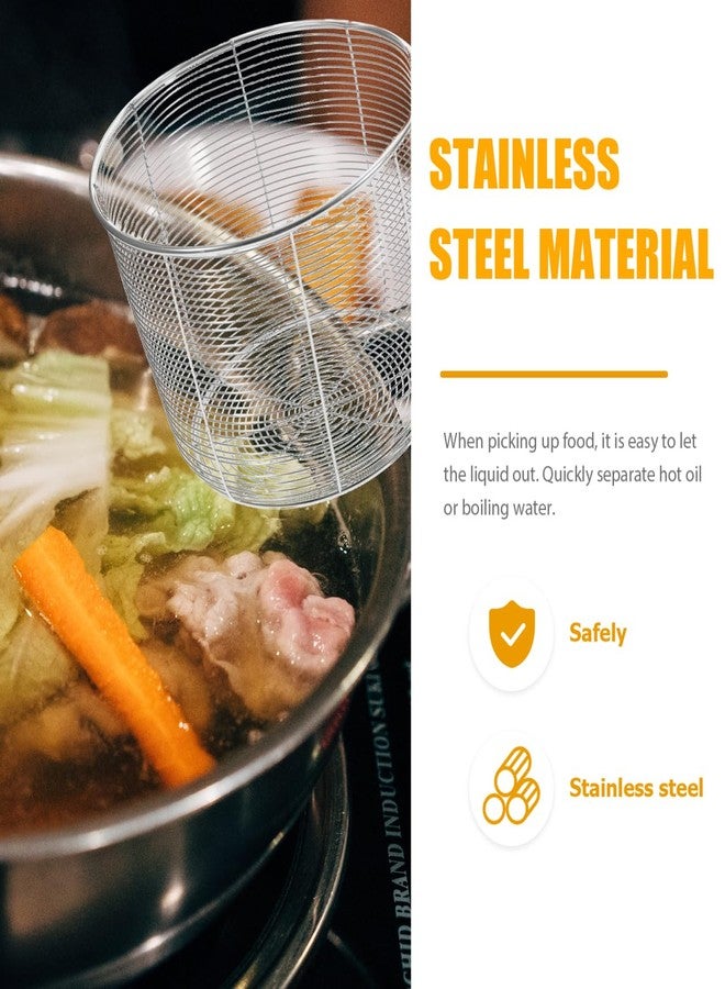 PRETYZOOM Stainless Steel Deep Fry Basket, 4.7'' Round Wire Mesh Pasta Strainer Basket with Foldable Handle, Kitchen Frying Colander - Image 2