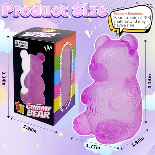YVBBHE Gummy Bear Sugar Ball Designs Anxiety Relief Focus Toy Maltose Filled Squeeze Toys for Sensory PlaySensory Fidget Toys for Adults Kids Slow Rising Squishy Stress Ball Purple - Image 5