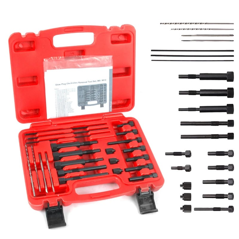 Glow Plug Removal Tool 22PCS Glow Plug Removal Tool Kit High Hardness Glow Plug Removal Tools Glow Plug Extraction Kit for M8 M10 Glow Plug Electrodes Removal Tool with EasyCarry Toolbox