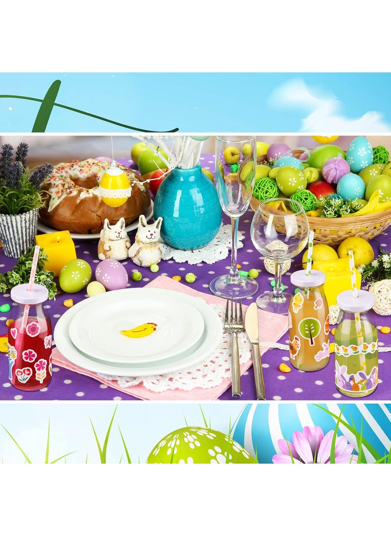 Nuenen Nuenen 12 Pcs Easter Bunny cups Bulk Reusable 85 oz Glass Milk Bottle with Metal Screw on Lids and 50 Pieces Straw and 100 Pieces Cute Bunny Eggs Sticker for Easter Spring Party  - Image 5