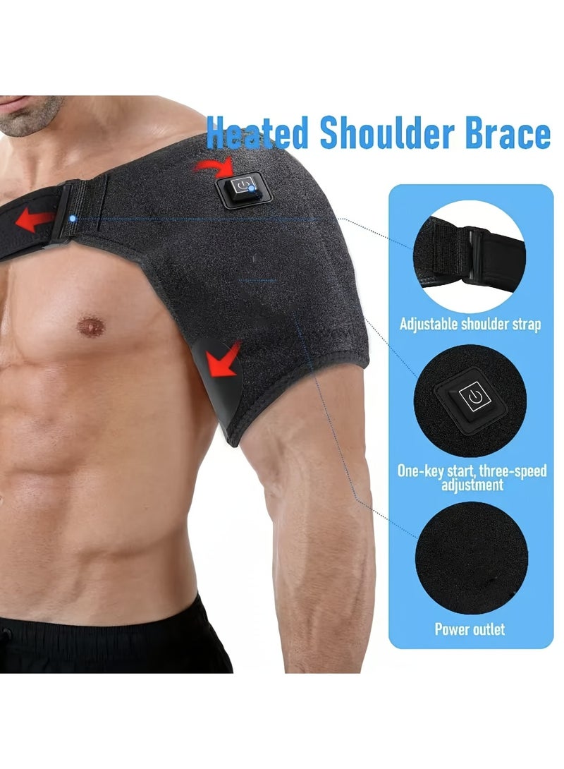 AROAQ Unisex Adjustable USB Heated Shoulder Brace, Solid Color Polyester Electric Heating Pad with One-Key Control  - Image 1