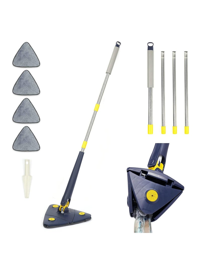 ELTRAZONE Rotatable Adjustable Cleaning Mop, 85 Inch Long Handle 360° Triangle Baseboard Wall Cleaner with Extension Pole 40" to 85", 4 Washable Mop Pads  - Image 1