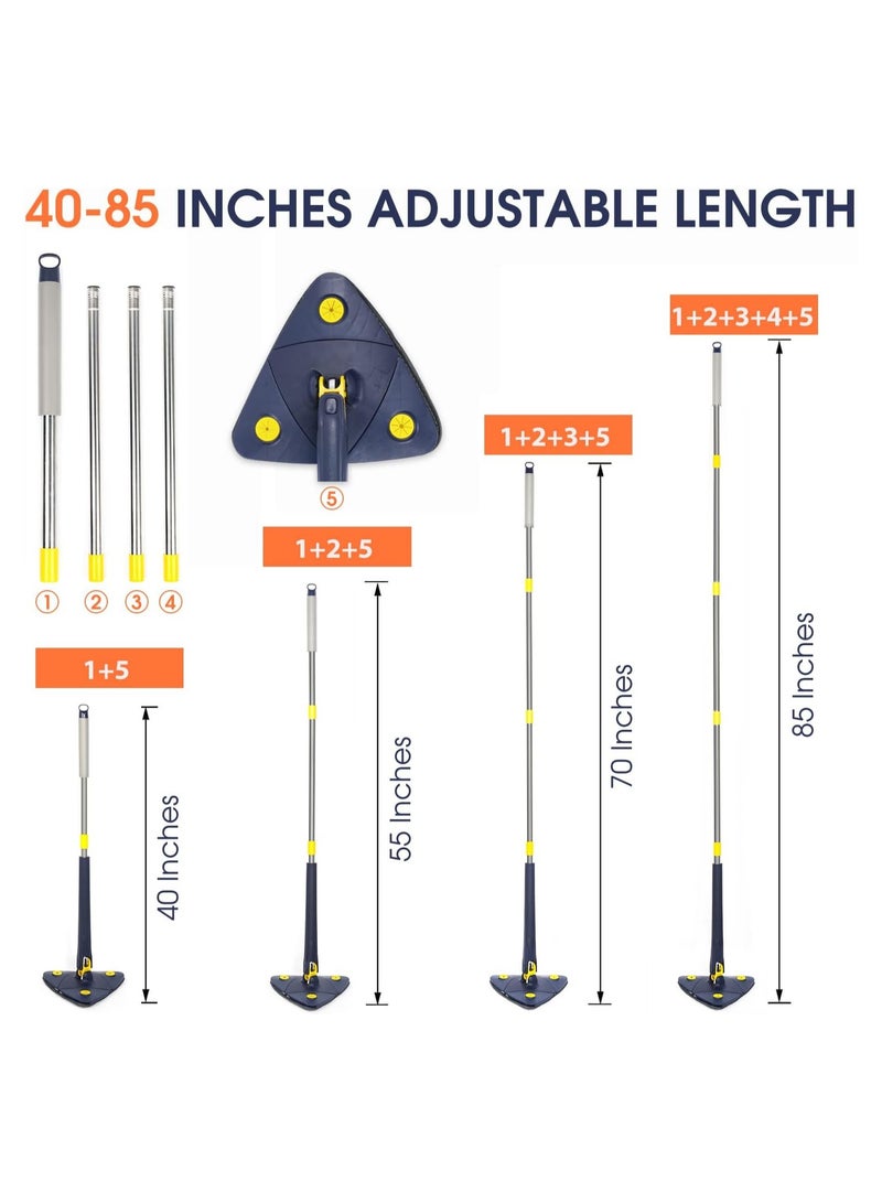 ELTRAZONE Rotatable Adjustable Cleaning Mop, 85 Inch Long Handle 360° Triangle Baseboard Wall Cleaner with Extension Pole 40" to 85", 4 Washable Mop Pads  - Image 3