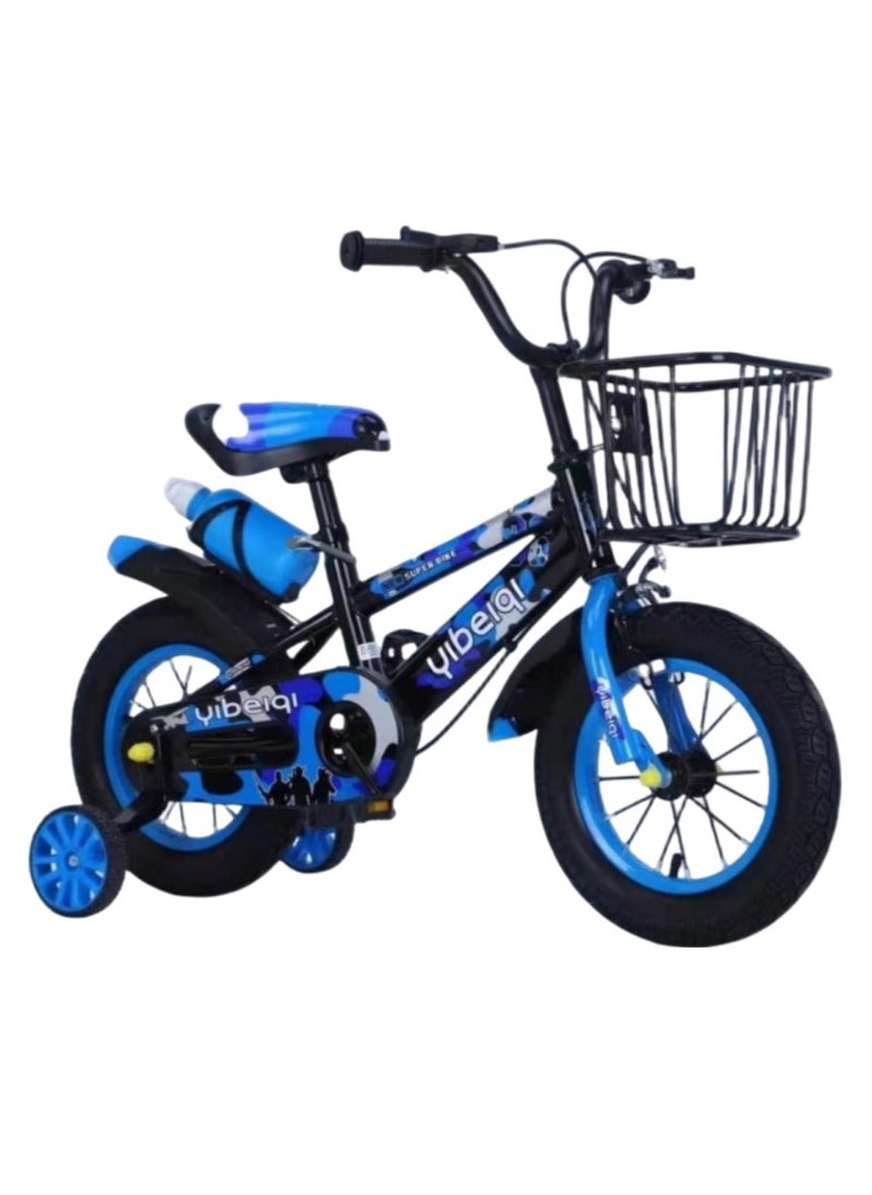 Star Kids - 12 Inch Kids Bike with Training Wheels, Basket and Water Bottle, for Boys and Girls - Blue - Image 1