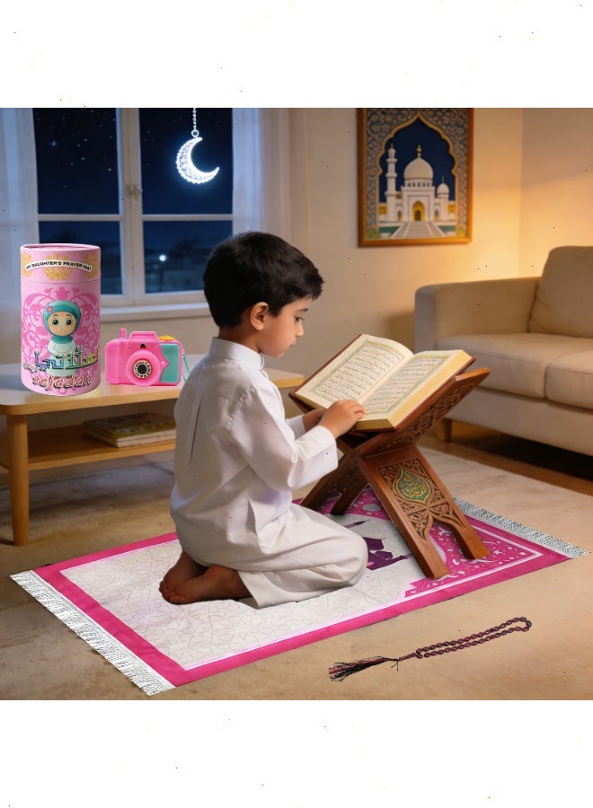 Ramadan Kids Prayer Mat Set - Prayer Rug - Children's Eid Gift - Children's Prayer Mat Girls' Fun Prayer Rug (Pink) - Image 5