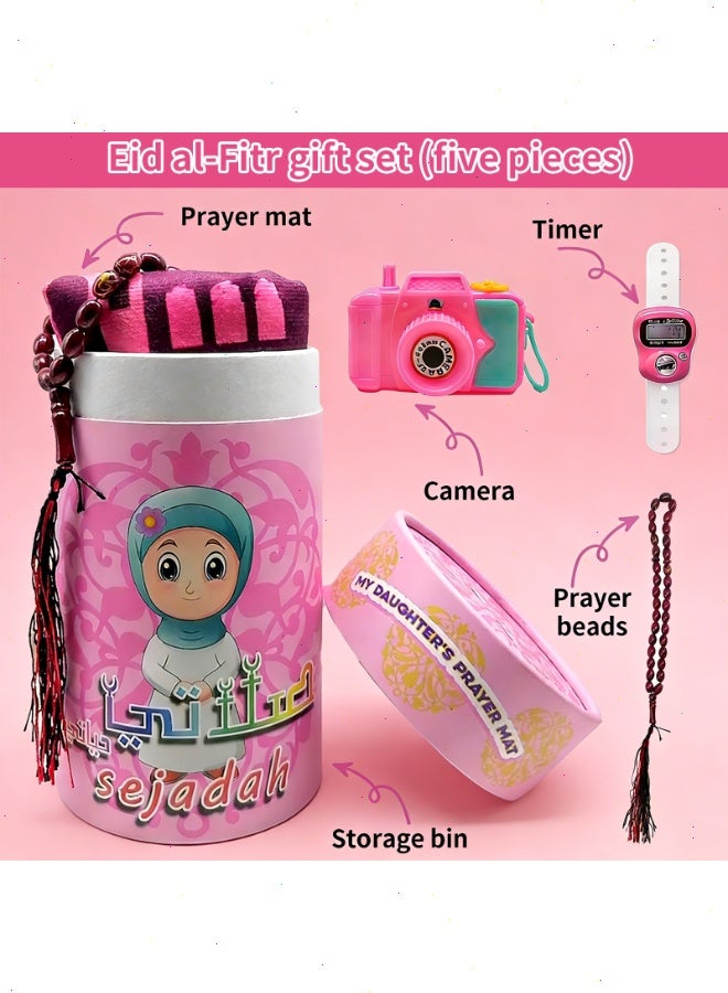 Ramadan Kids Prayer Mat Set - Prayer Rug - Children's Eid Gift - Children's Prayer Mat Girls' Fun Prayer Rug (Pink) - Image 2