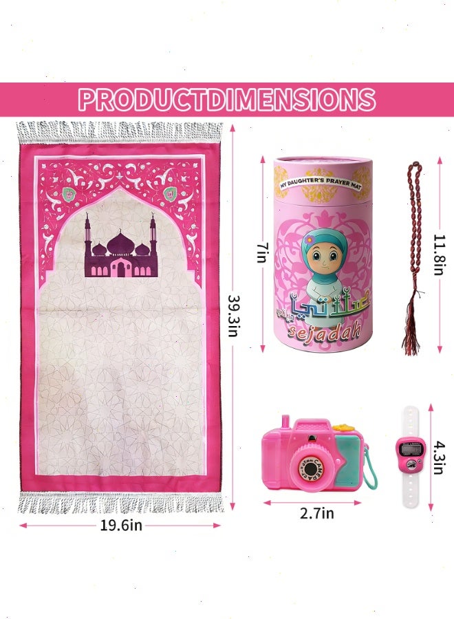 Ramadan Kids Prayer Mat Set - Prayer Rug - Children's Eid Gift - Children's Prayer Mat Girls' Fun Prayer Rug (Pink) - Image 3