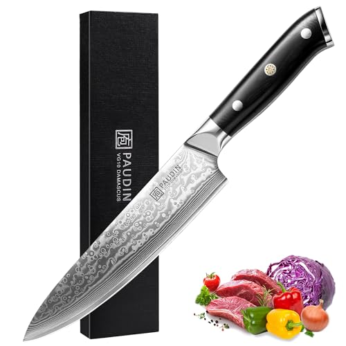 PAUDIN Damascus Chef Knife, 8 Inch Kitchen Knife, 67 Layers Damascus Steel Knife Japanese VG10 Core, Non-slip Ultra Sharp Chefs Knife with Ergonomic G10 Handle - Image 1