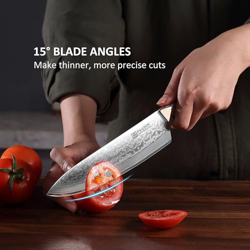 PAUDIN Damascus Chef Knife, 8 Inch Kitchen Knife, 67 Layers Damascus Steel Knife Japanese VG10 Core, Non-slip Ultra Sharp Chefs Knife with Ergonomic G10 Handle - Image 5
