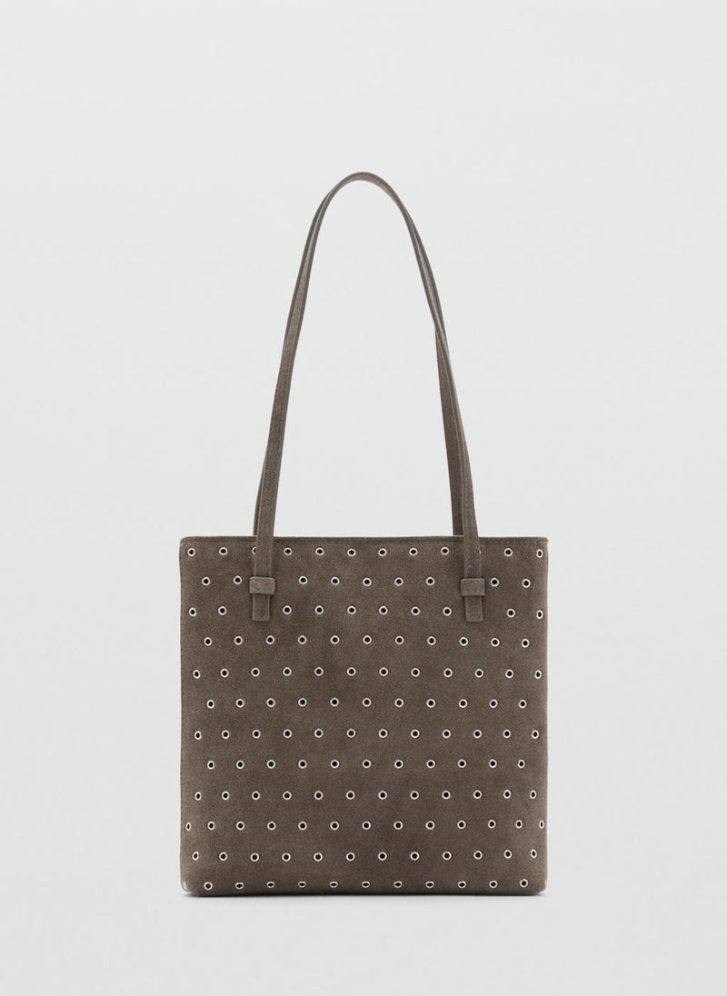 MANGO Die-Cut Leather Shopper Bag  - Image 1