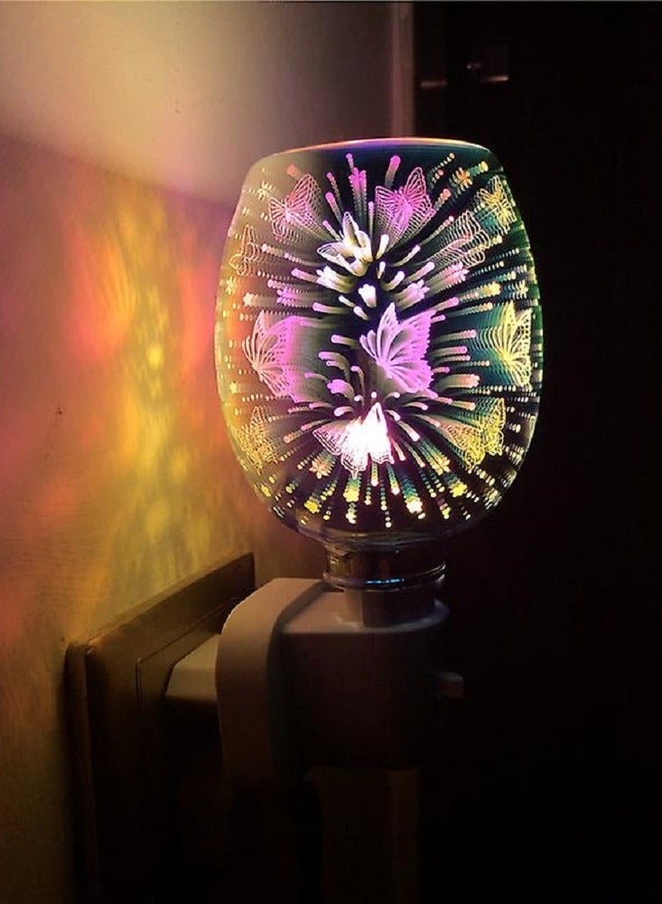 إضاءة عطرية قابلة للتوصيل، مصباح صهر الشمع بدون لهيب بتأثير الفراشة ثلاثي الأبعاد، ضوء ليلي بزخارف فراشة - Image 1