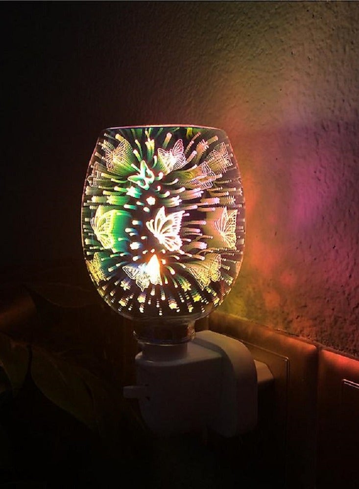 إضاءة عطرية قابلة للتوصيل، مصباح صهر الشمع بدون لهيب بتأثير الفراشة ثلاثي الأبعاد، ضوء ليلي بزخارف فراشة - Image 3