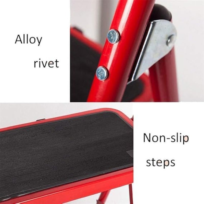 5 Step House Steel Ladder Multi-Function Staircase Red Color With Wide Pedal Step Stool - Image 2
