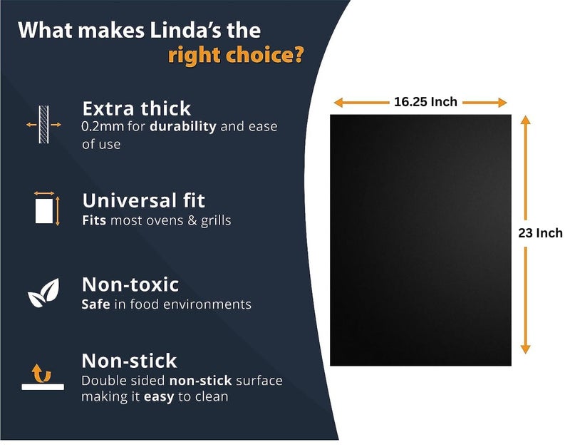Linda's Essentials Oven Liners for Bottom of Oven - 3 Pack Large Heavy Duty Mats, 16.25”x23” Non-Stick Reusable Liner for Electric, Gas, Toaster Ovens, Grills - BPA & PFOA Free Oven Cleaning Kitchen Accessory (Black) - Image 3