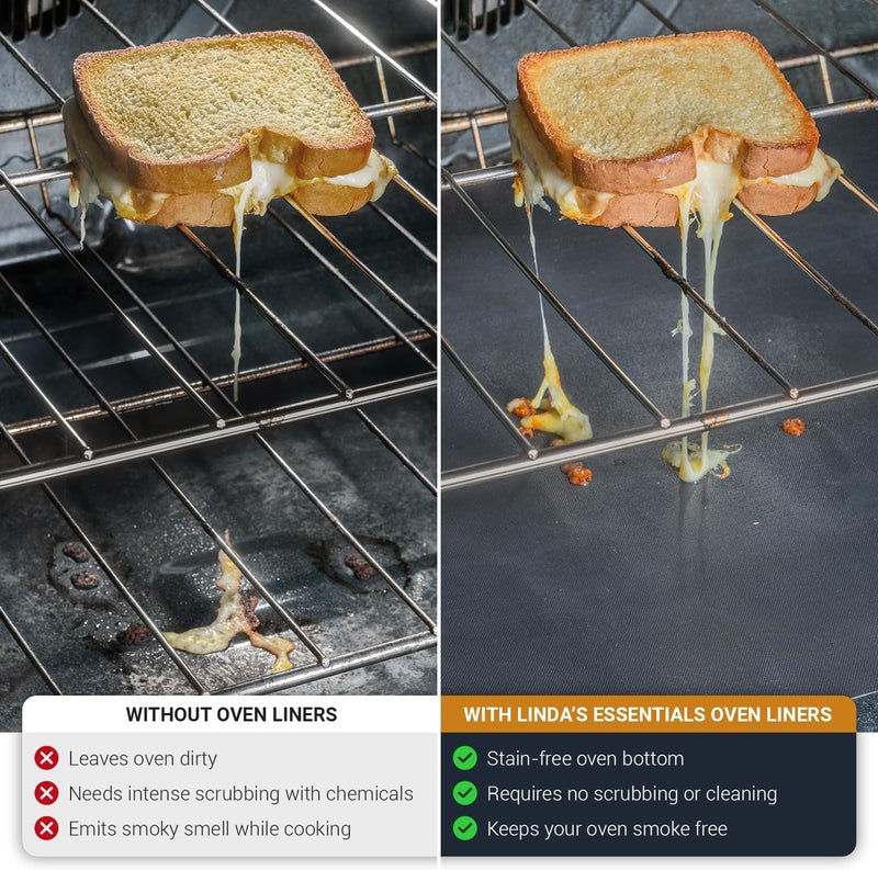 Linda's Essentials Oven Liners for Bottom of Oven - 3 Pack Large Heavy Duty Mats, 16.25”x23” Non-Stick Reusable Liner for Electric, Gas, Toaster Ovens, Grills - BPA & PFOA Free Oven Cleaning Kitchen Accessory (Black) - Image 4