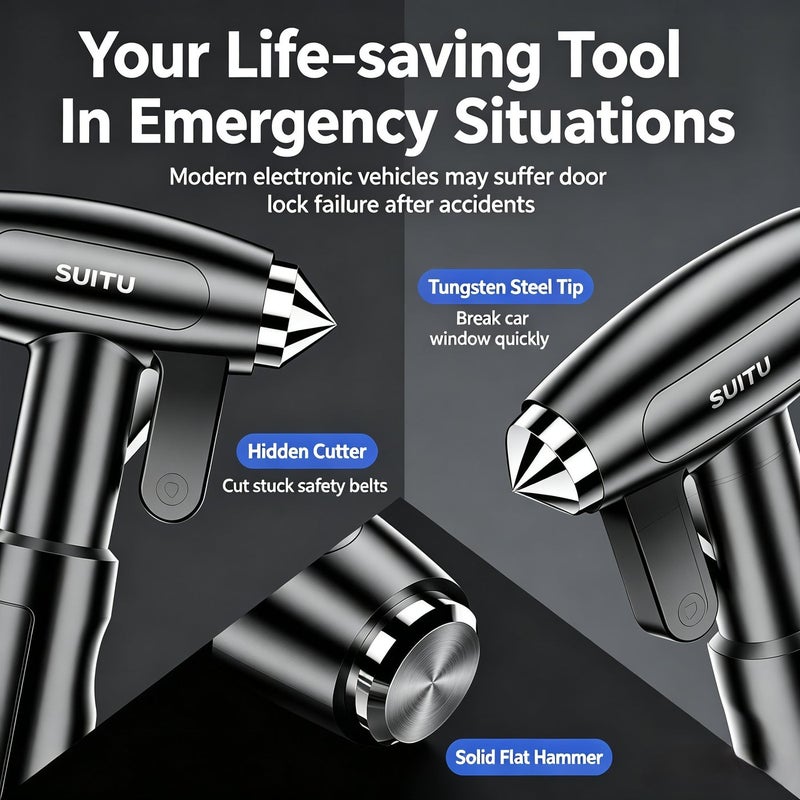 Car Emergency Hammer 4-in-1 Escape Tool with Window Breaker and Seatbelt Cutter - Image 3
