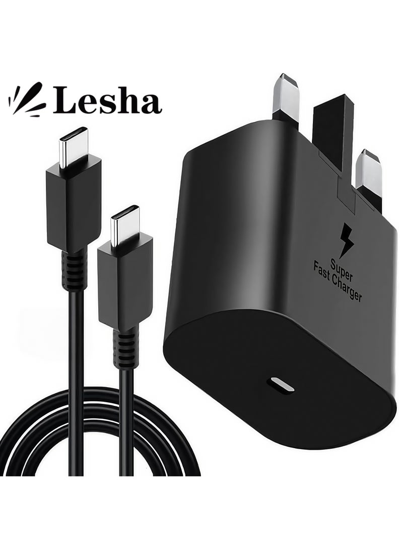 ليشا شاحن سريع 45 واط لأجهزة iPhone 16/15/14/14 Pro/14 Pro Max/14 Plus/13/12/SE2020/11/XR/XS Max/X/iPad و Samsung Galaxy وجميع الهواتف من النوع C رأس شاحن مع كابل شحن ومحول سفر وشحن فائق السرعة ومقبس بريطاني مع كابل USB من النوع C بطول 1.5 متر (أسود) - Image 1