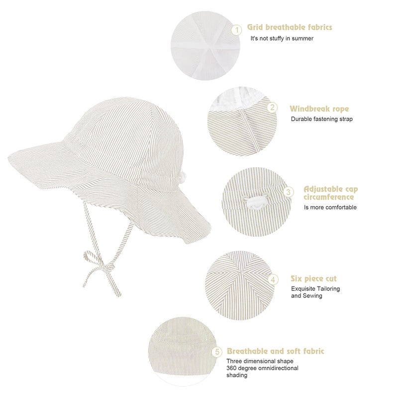 Zando Sun Hat Infant Wide Brim Beach Hat UPF 50+ Toddler Caps for Boys Girls Baby Bucket Hat Beige 0-6 Months - Image 5