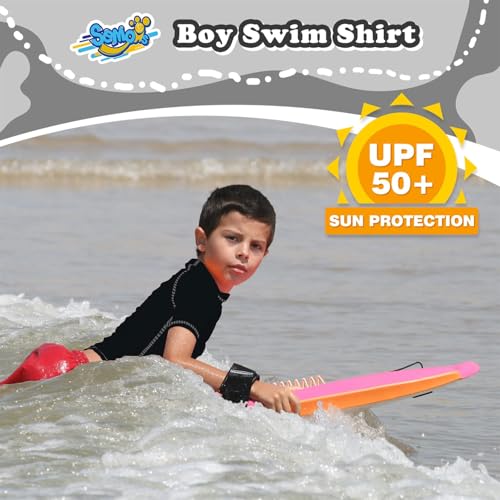Semois Boys Rash Guard Short Sleeve, Black 12-14 Years UPF 50+ Sun Protection Rashguard Slim Fit Swim Shirt Fishing Surf Quick Dry Cool Beach Clothes for Toddler Youth Kids - Image 3