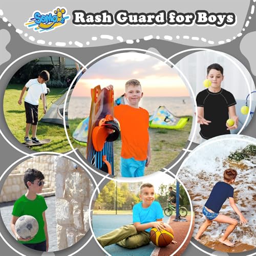 Semois Boys Rash Guard Short Sleeve, Black 12-14 Years UPF 50+ Sun Protection Rashguard Slim Fit Swim Shirt Fishing Surf Quick Dry Cool Beach Clothes for Toddler Youth Kids - Image 2