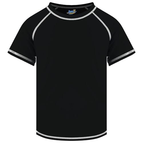 Semois Boys Rash Guard Short Sleeve, Black 12-14 Years UPF 50+ Sun Protection Rashguard Slim Fit Swim Shirt Fishing Surf Quick Dry Cool Beach Clothes for Toddler Youth Kids - Image 1