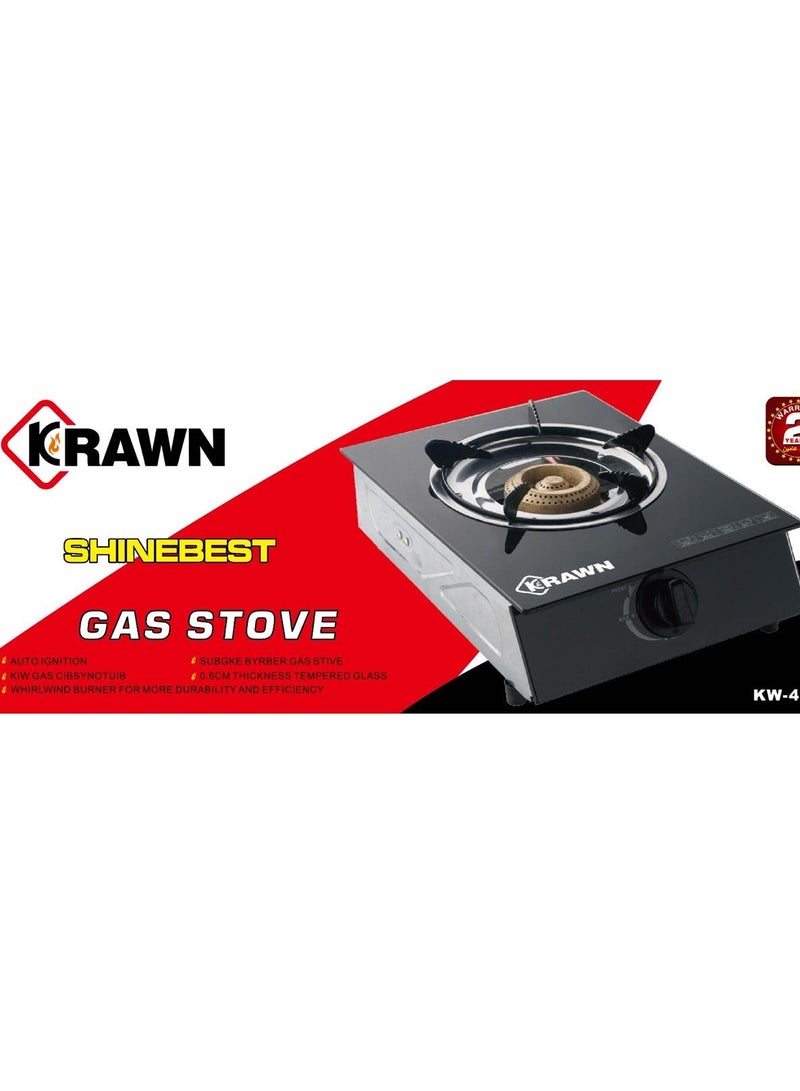 KRAWN SHINEBEST 2-Burner Gas Stove with Auto Ignition – Tempered Glass Top, Whirlwind Burners 1 4344 Black - Image 4