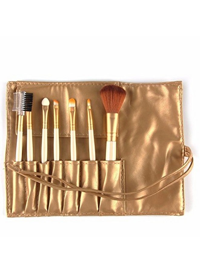 NESA 7 Pcs Make Brush Kit with Sleek Pouch + Makeup Sponge (Gold) - Image 1